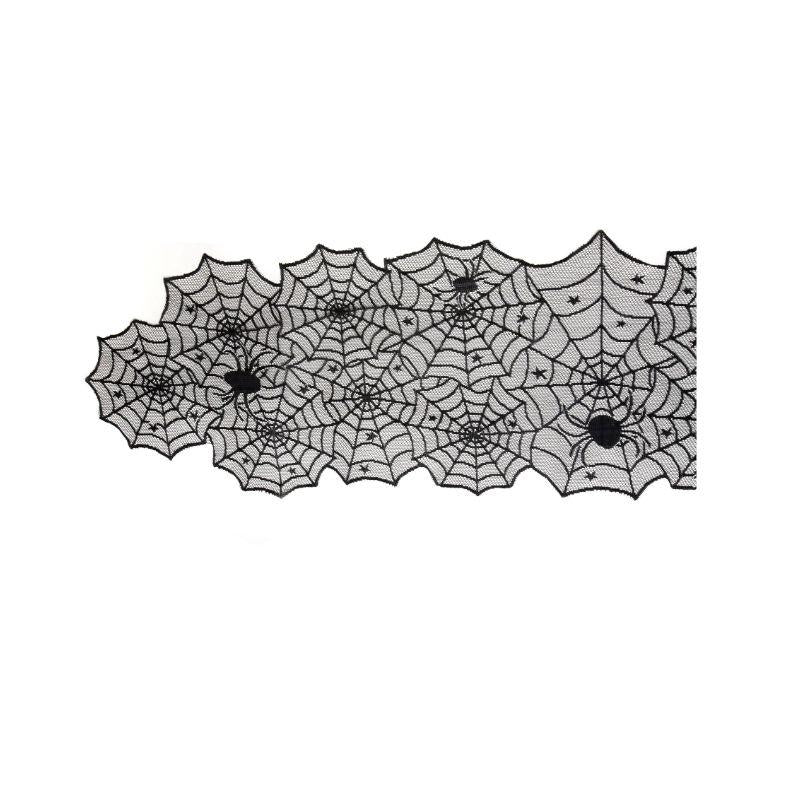 homekit Halloween Spider Web Black Lace Tablecloth Runner Party Decoration – 183cm x 45cm (72” x 18”) Premium Cobweb Effect Table Runner Prop