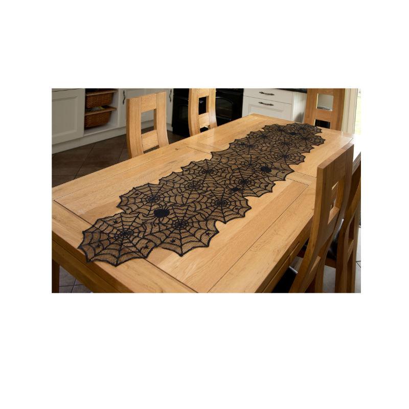 homekit Halloween Spider Web Black Lace Tablecloth Runner Party Decoration – 183cm x 45cm (72” x 18”) Premium Cobweb Effect Table Runner Prop