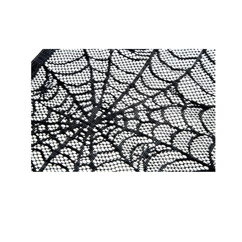 homekit Halloween Spooky Party Decoration – Premium Black Lace Spider Web Fireplace Cover (244 x 45cm / 96” x 18”) – Haunted Cobweb Scarf for Mantelpiece & Windows