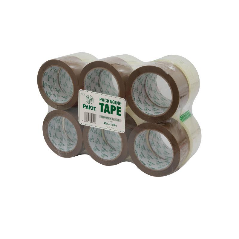 PAKIT 12 Rolls of Heavy Duty 6 Brown & 6 Clear Value Pack | 12 Rolls of Heavy Duty, Commercial Grade 1.88 inches X 72 yards (48mm x 66M) Clear Tape for Packaging, Boxing, Moving & Shipping