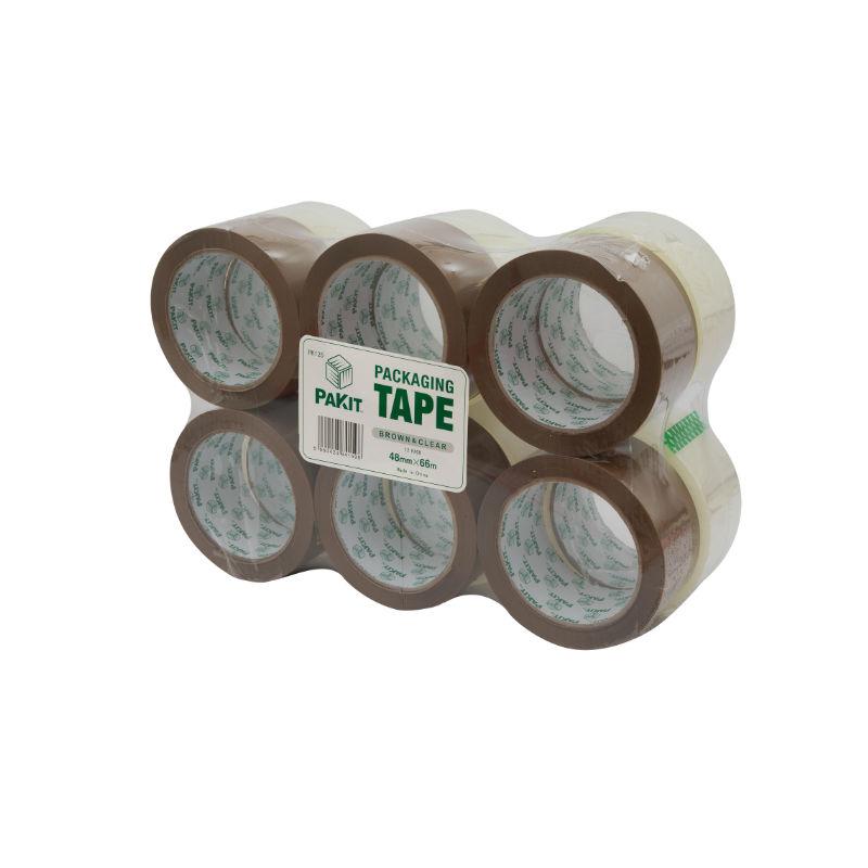 PAKIT 12 Rolls of Heavy Duty 6 Brown & 6 Clear Value Pack | 12 Rolls of Heavy Duty, Commercial Grade 1.88 inches X 72 yards (48mm x 66M) Clear Tape for Packaging, Boxing, Moving & Shipping