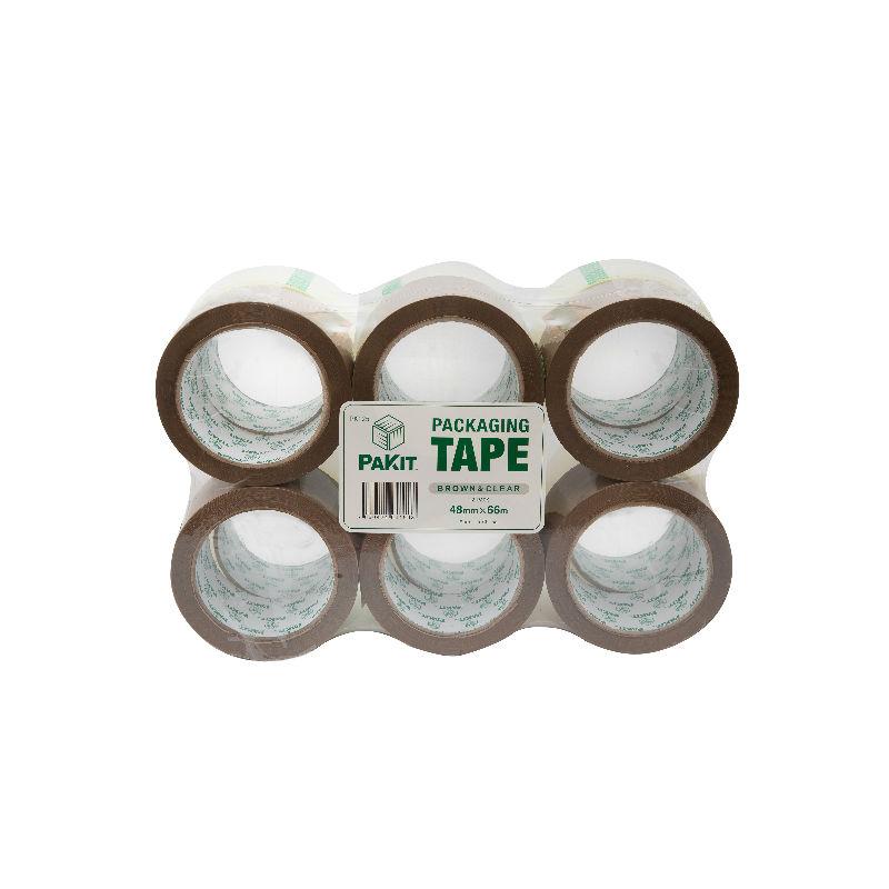 PAKIT 12 Rolls of Heavy Duty 6 Brown & 6 Clear Value Pack | 12 Rolls of Heavy Duty, Commercial Grade 1.88 inches X 72 yards (48mm x 66M) Clear Tape for Packaging, Boxing, Moving & Shipping