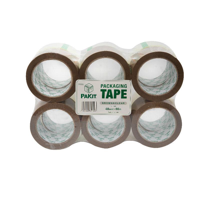 PAKIT 12 Rolls of Heavy Duty 6 Brown & 6 Clear Value Pack | 12 Rolls of Heavy Duty, Commercial Grade 1.88 inches X 72 yards (48mm x 66M) Clear Tape for Packaging, Boxing, Moving & Shipping