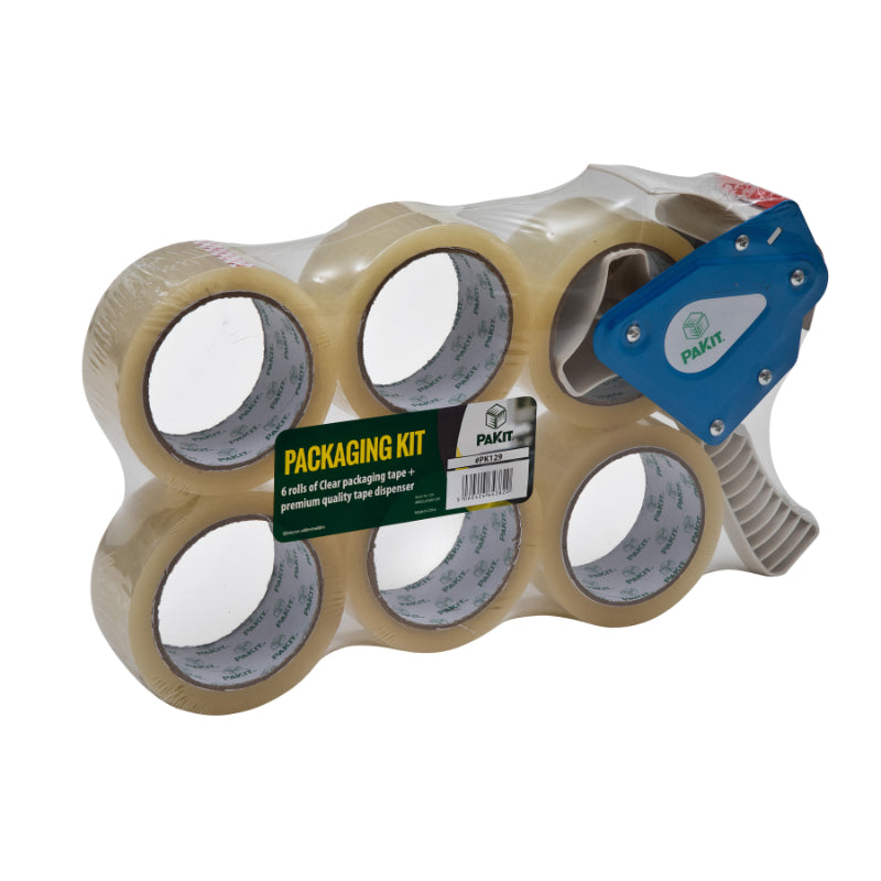 PAKIT Shipping Packing Tape - Clear - with Dispenser, 50micron 48MM X66M, 6 Rolls, Supplies, Moving Tape, Parcel
