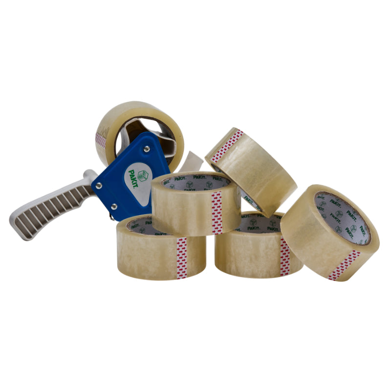 PAKIT Shipping Packing Tape - Clear - with Dispenser, 50micron 48MM X66M, 6 Rolls, Supplies, Moving Tape, Parcel