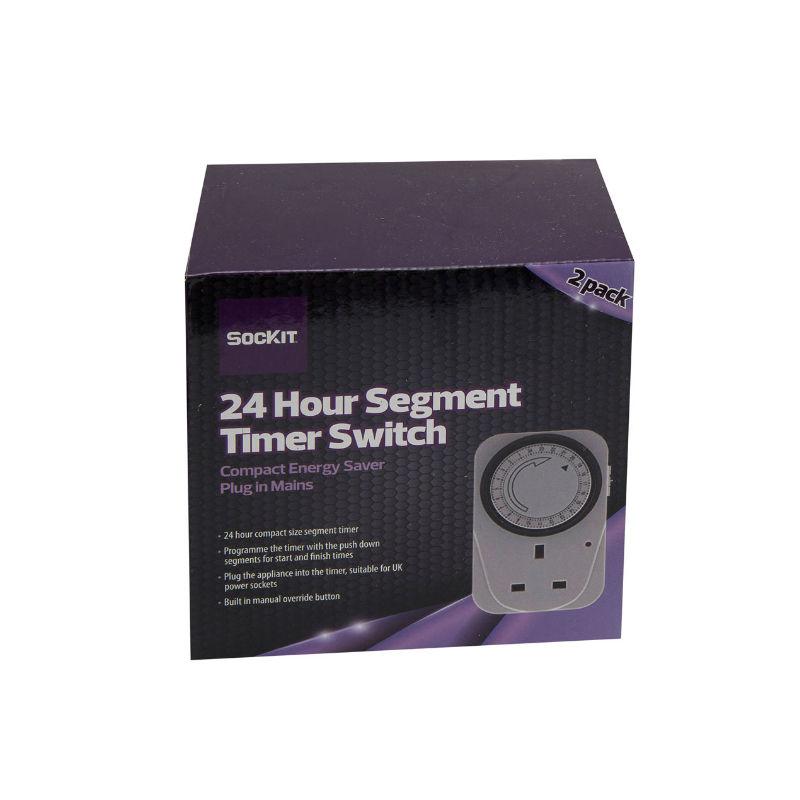 Sockit 24 Hour Segment Timer Switch - Compact Energy Saver - Plug in Mains (2 pack)
